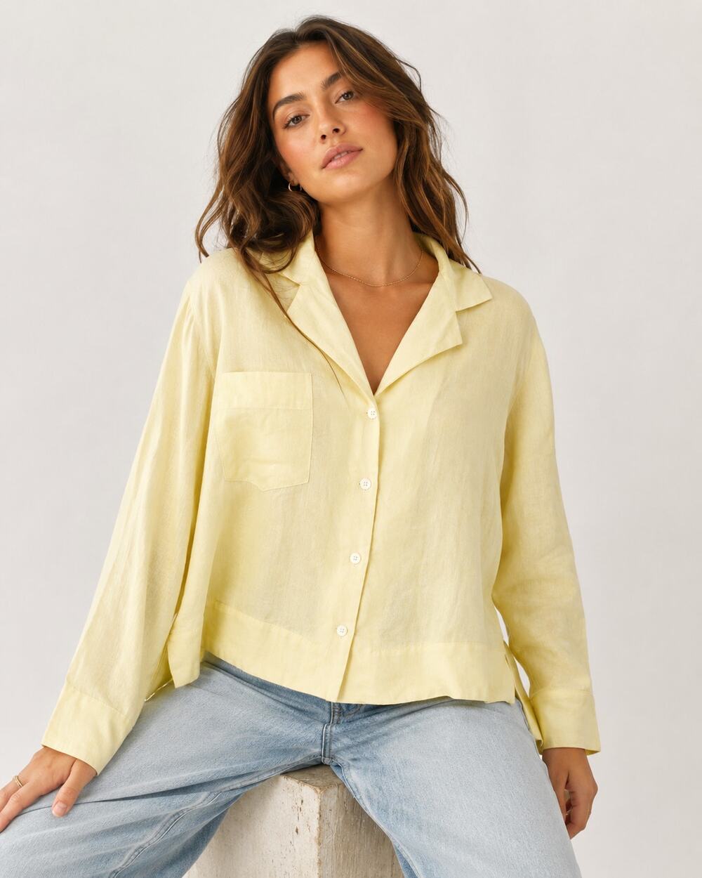 Secular Yellow Casual Button Down Collared Blouse Womens S Revolve Casual Beachy